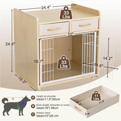 24.4inch Dog Crate Furniture for Small Dogs with 2 Drawers, view 4