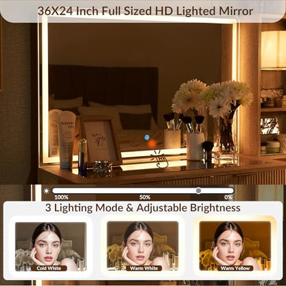 48" Fluted Makeup Vanity Desk with 36" HD Lighted Mirror, view 4