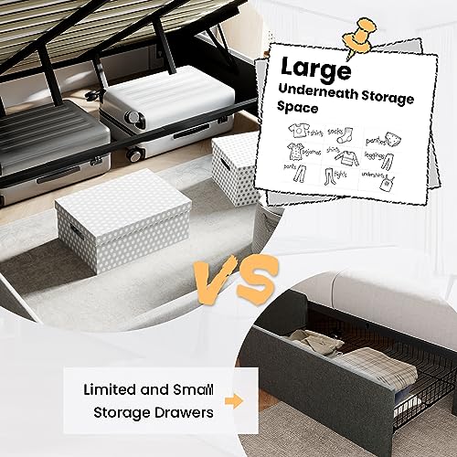Queen Size Lift Up Hydraulic Storage Bed Frame Light Beige, view 5