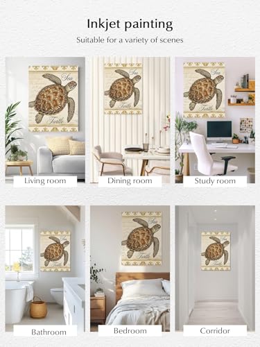 NuYeBiofx Summer Sea Turtle Shell Canvas Wall Art Prints,40"x28" Framed Picture Artwork Vintage Nautical Sailboat Printed Canvas Oil Painting for Living Room Bedroom Office,Ready to Hang