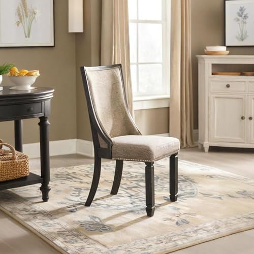 Signature Design by Ashley Tyler Creek Dining Room Chairs, Set of 2, Upholstered Host Chair with Solid Wood Frame, Urban Farmhouse Seating for Kitchens, Textured Black and Grayish Brown