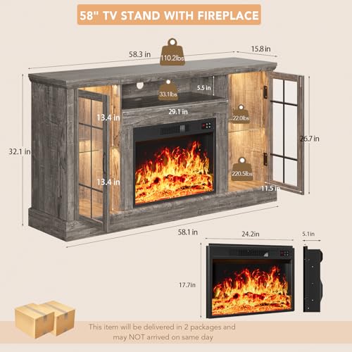 2-in-1 Multifunctional Fireplace TV Stand with 23" Removable Electric Fireplace, view 3