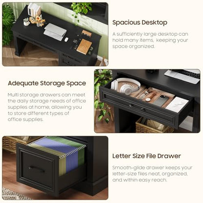 Farmhouse 47" Executive Desk with File Drawer, Computer Desk with 4 Drawers, view 4