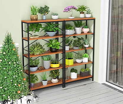 Industrial Bookshelf 5-Tier, Bookcase 58" H Ladder Shelf, Storage Shelves Rack Shelf Unit, Accent Furniture Metal Frame, Home Office Furniture for Bathroom, Living Room, Vintage Brown
