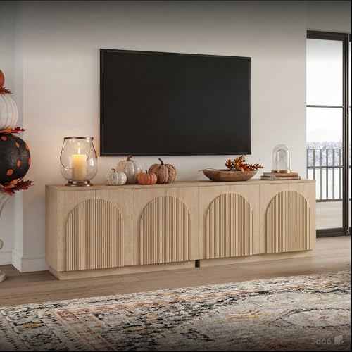 Fluted TV Stand with Arched Reeded Design Doors, view 4