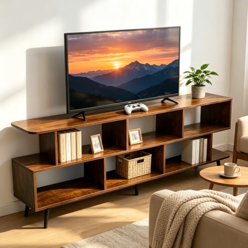 65" Amber Mid-Century TV Stand with Outlet Fits Up to 75 Inch TV, view 2