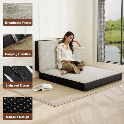 Memory Foam Trifold Mattress, 6 Inch Queen Foldable Mattress, Portable Floor Bed with Washable Cover, Handle & Non-Slip Bottom, for RV, Travel, Camping, Yoga, 78"x58"x6", Grey