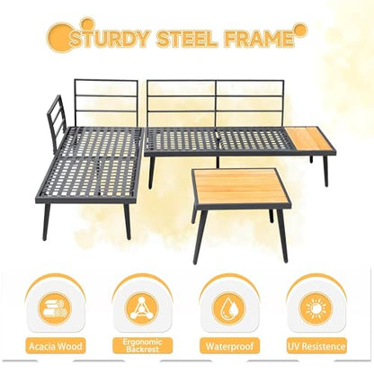 Patio Furniture Set,6 Pieces Outdoor Sectional Sofa with Cup Holder and 7.87in Wider Armrest, PE Wicker Backyard Couch Set with Coffee Table&Glass Tabletop for Deck, Porch