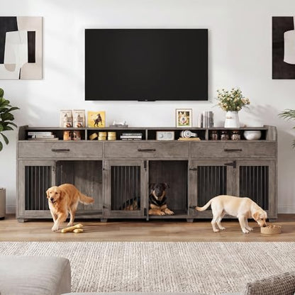 95" Large Dog Crate Furniture with Storage 3-Room Indoor Dog Kennel, view 2