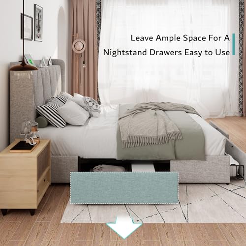 Light Grey Modern Wingback Storage Bed, view 4