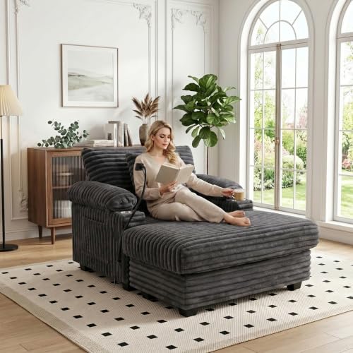 Chaise Lounge Chair with Adjustable Backrest, Storage Ottoman, view 2