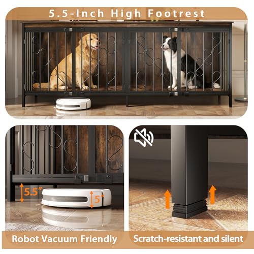 71" Double Dog Crate with Elevated Legs, Brown, view 3