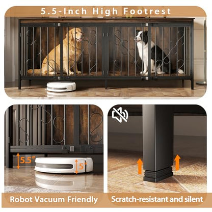 71" Double Dog Crate with Elevated Legs, Brown, view 3