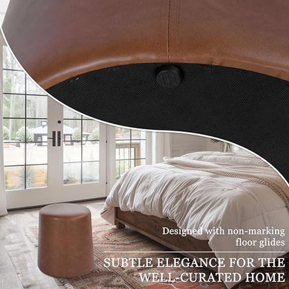 17" Organic Shape Ottoman - Chestnut Faux Leather