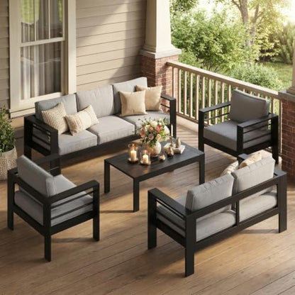 Aluminum Patio Furniture Set, All Weather Patio Sofa with 10" Back Cushion, view 2