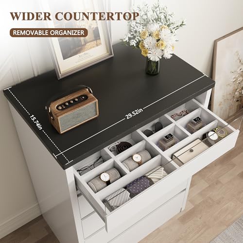 White 5 Drawer Dresser for Bedroom with LED Light & Deep Drawers, view 6