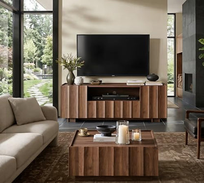 61" Mid Century Modern TV Stand with Storage, Wave Design, Walnut, view 6