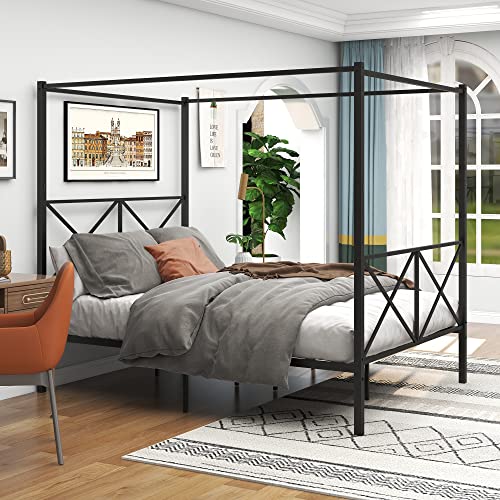Queen Size Canopy Bed Frame, Black, view 6