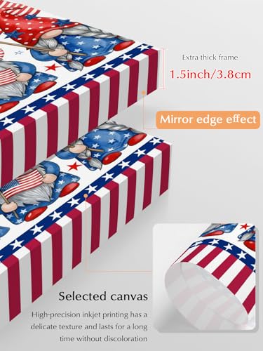 NuYeBiofx Independence Day Patriotic Dwarf Canvas Wall Art Prints,30"x20" Framed Picture Artwork Flag Stars and Stripes Printed Canvas Oil Painting for Living Room Bedroom Office,Ready to Hang