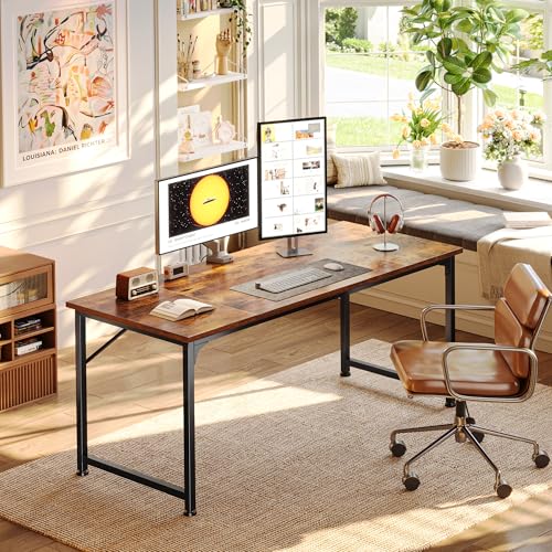 55 Inch Computer Desk, Home Office Desk with Spacious Desktop, Modern Gaming Desk, Writing Study Table for Bedroom, Small Spaces, Work from Home Desk with Metal Frame, Rustic Brown