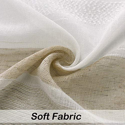 Beige and White Stripe Sheer Curtains Boucle Linen Farmhouse Rustic Window Curtain Panel Yarn Dyed Woven 84 Inches Long for Living Room Bedroom with Rod Pocket, 40" W x 84" L (Pack of 2)