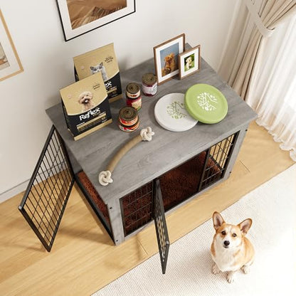 3-in-1 Wooden Dog Crate Furniture, Side Table & Kennel with Cushion, view 3