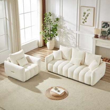 Teddy Sofa Set for Living Room, Modern Deep Seat Sofa Chair and Oversized 3-Seater Cloud Boucle Couch for Bedroom, Office, Apartment, Furniture Set, Beige (2 Piece)