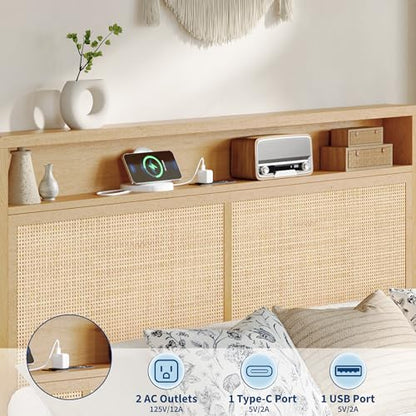 Rattan Bed with LED Lights Bohemian Style, view 4