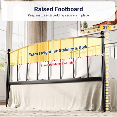 Metal Full Size Platform Bed Frame, 37'' Tall Footboard, Black, view 7