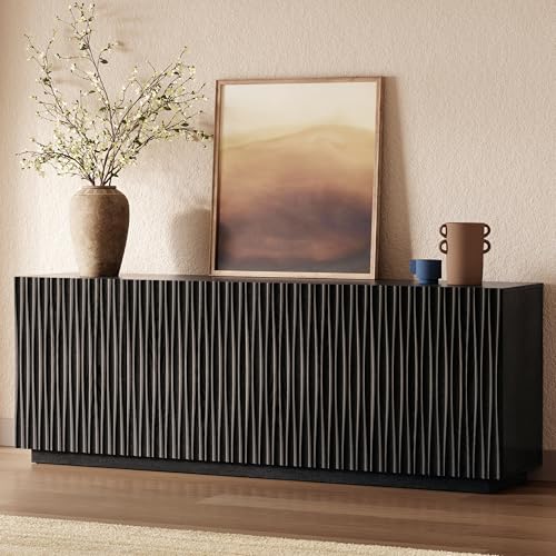 70" Fluted Mid-Century Modern TV Stand for TVs Up to 75", Black Walnut, view 2