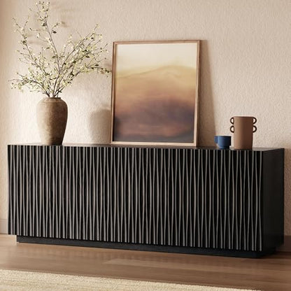 70" Fluted Mid-Century Modern TV Stand for TVs Up to 75", Black Walnut, view 2