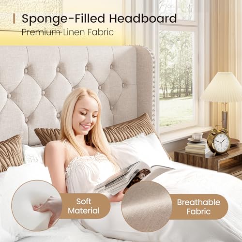 King Size Bed Frame with 4 Storage Drawers and Wingback Headboard, view 4
