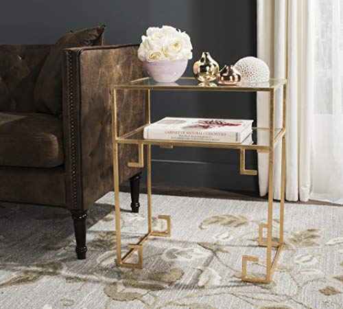 SAFAVIEH Home Collection Berdine Gold Glass Top Greek Key Table