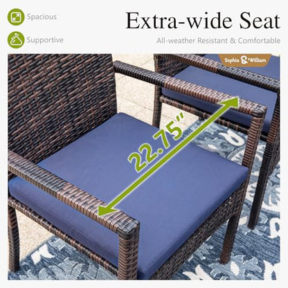 Rattan Patio Chairs Set of 2 with Cushions | 2 lightweight outdoor dining chairs, all-weather wicker, durable steel frame, comfortable cushioned seating, easy assembly.