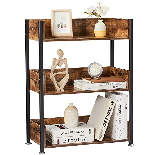 Bookshelf,Small Bookcase,3-Tier Storage Organizer,Industrial Shelving Unit for Home Office,Living Room,Dormitory,30" H,Retro Brown