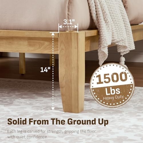 Solid Rubberwood Bed Frame with Hidden Storage and USB Ports, view 5