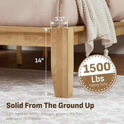 Solid Rubberwood Bed Frame with Hidden Storage and USB Ports, view 5