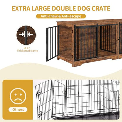 77.6 in Double Dog Crate Furniture, Dog Crates for 2 Dogs, view 7