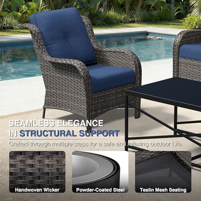 Patio Chairs Set of 2, Wicker Patio Furniture with High Back, Deep Seating, view 4