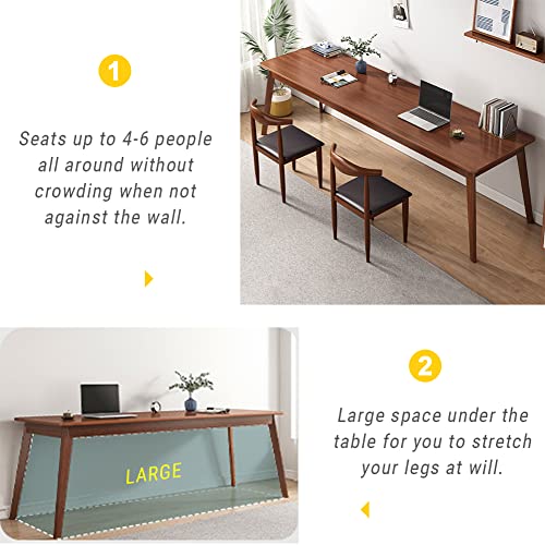 NELYE Mid-Century Long Desk Table - 63" Simple Modern Extra Long 2-Person Wood Computer Workstation for Home Office Work in Walnut, 63" W x 20" D