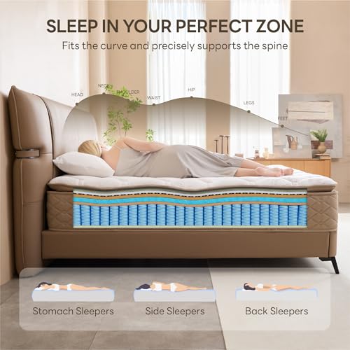 Queen Size Mattress Medium Firm, USA Made, 12 Inch Hybrid Mattress in a Box, Gel Memory Foam, Fiberglass Free, Individual Pocket Springs for Pressure Relief, CertiPUR-US Certified