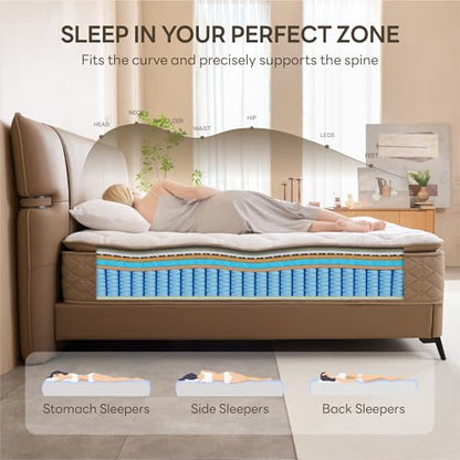 Queen Size Mattress Medium Firm, USA Made, 12 Inch Hybrid Mattress in a Box, Gel Memory Foam, Fiberglass Free, Individual Pocket Springs for Pressure Relief, CertiPUR-US Certified