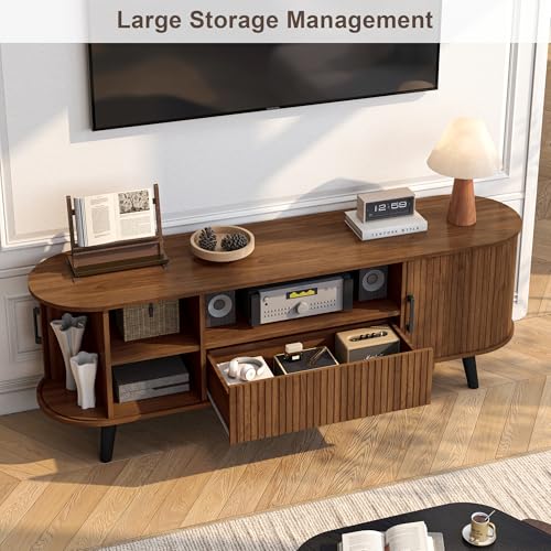 63“ Mid-Century Modern TV Stand with Storage, 1 Drawer, Walnut, view 5
