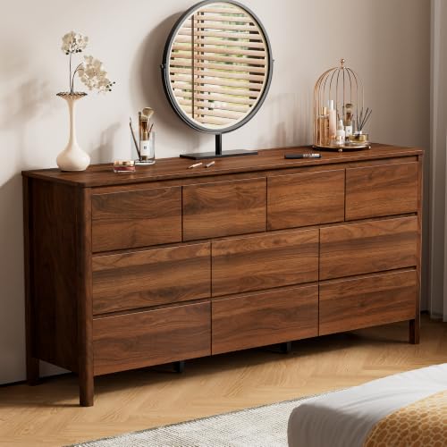 63.1" Wide 10 Drawer Wood Dresser for Bedroom with Legs, Walnut, view 7