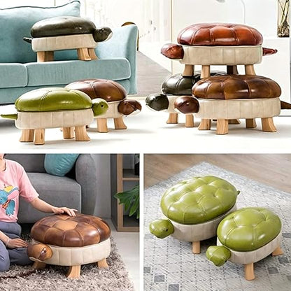 Animal Footstool Turtle Upholstered Ottoman PU Leather Pouf Wood Foot Stool Rest for Living Room Bedroom Sofa Bench Seat Chair, Grass Green, Large