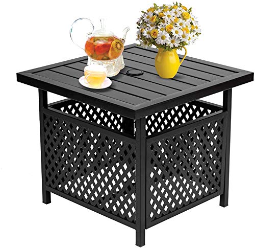 Outdoor Patio Bistro Coffee Table Side Table with 1.57" Umbrella Hole, Small Metal Square, for Garden, Pool, Deck, Black