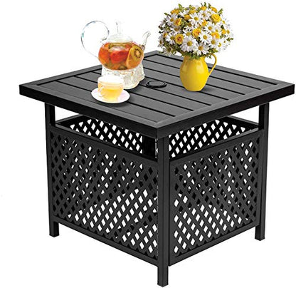 Outdoor Patio Bistro Coffee Table Side Table with 1.57" Umbrella Hole, Small Metal Square, for Garden, Pool, Deck, Black