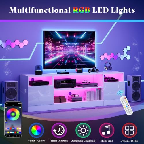 70" High-Gloss TV Stand for TVs up to 80" with LED Lights, view 4
