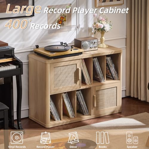 Large Record Player Stand with Vinyl Storage Up to 450 Albums, view 5