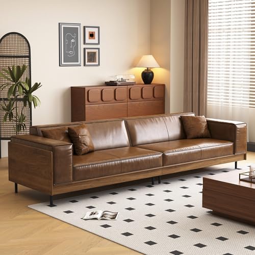 110.24" Faux Leather Sofa, 4 Seater Deep Seat Couch, view 2